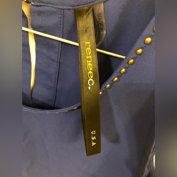 Renee C. Edmondo Stud Detailed Split-Back Blouse, Blue, Size M - Picture 5 of 6